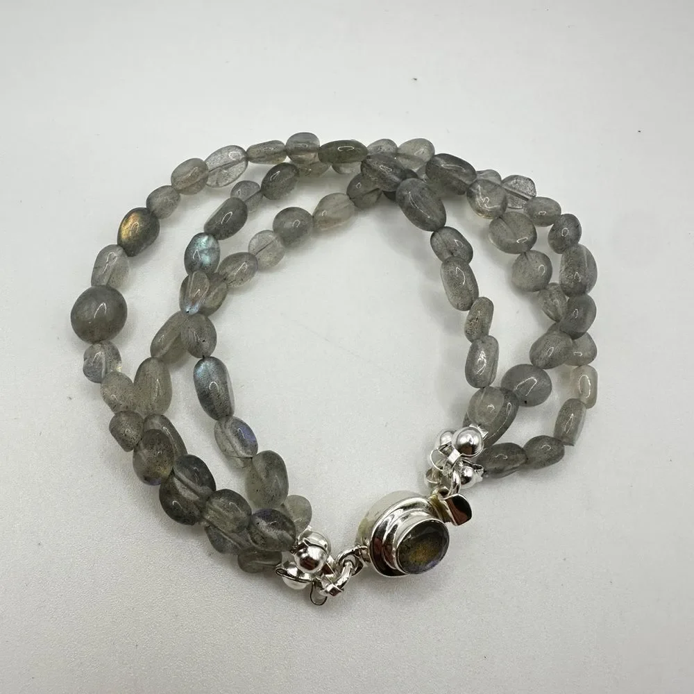 NWOT Labradorite and sterling silver, triple‎ stranded bracelet!